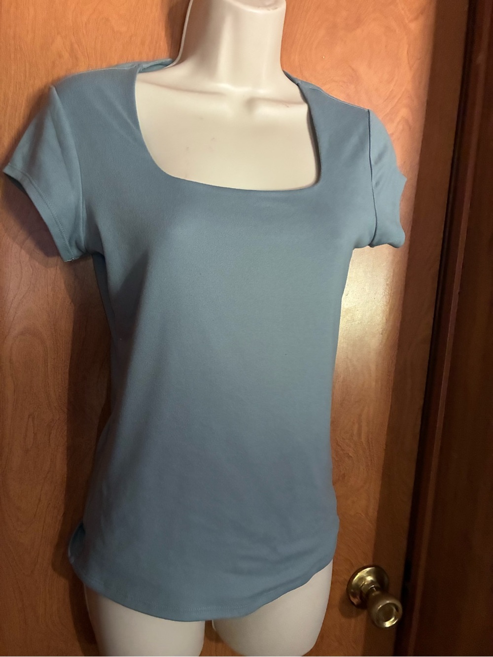 Women's Square Neck Short Sleeve Top - Dusty Blue